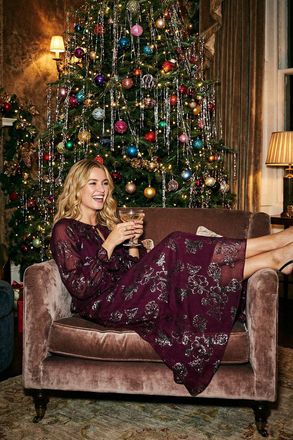 Roman Floral Brocade Frill Midi Dress