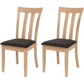 Hhg Set 2x sedie cucina sala soggiorno HHG-451 legno massello, struttura naturale cuscino nero