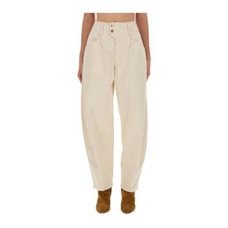Isabel Marant Oumaya Broek - Dames - Broeken - Beige - Maat: L Katoen