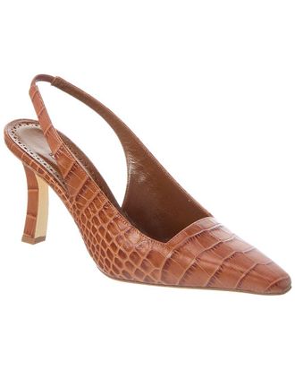 Manolo Blahnik Moira 90 Croc-Embossed Leather Slingback Pump
