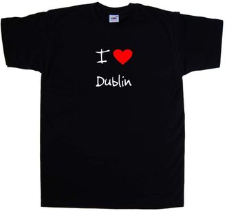 Tee Tree Designs I Love Heart Dublin Black T-Shirt (White Print)-Large