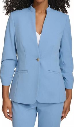 Calvin Klein Stretch Scuba Crepe Stand-Collar Single-Button Blazer In Blue