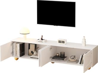STILVORA Mueble De Tv Con 4 Puertas Y 2 Armarios, Puertas Forma Nube, 5 Patas, Estilo Moderno, 180&times;40&times;45 Cm, En Tablero Aglomerado, Blanco