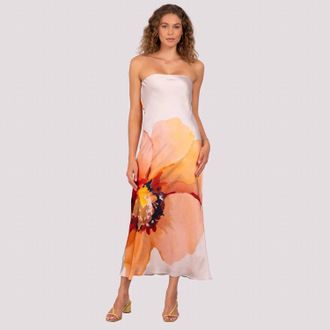 Lavender Brown Talia Maxi Dress In Cream/ Orange Multi