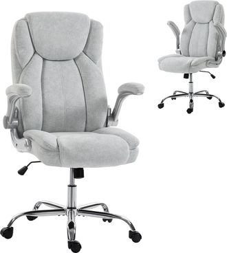 HOMCOM Homcom Silla De Escritorio Ergon&oacute;mica, Con Respaldo Alto, Reposabrazos Abatibles, Asiento Con Muelles, Altura Ajustable, Funci&oacute;n Basculante, Crema