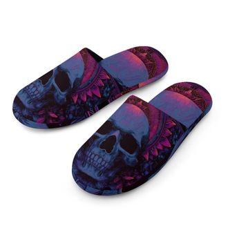 Generic Psychedelic Skull Head with Floral Mens House Slippers Slip Indoor Slipper On Shoes Warm Outdoor