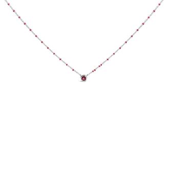 House of Brilliance Sterling Silver Rhodolite Enamel Bead Chain Necklace 18 Inch