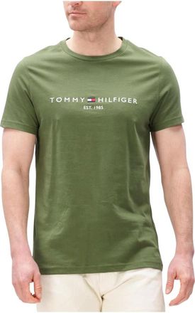 Tommy Hilfiger Tops, Heren, Groen, L, Katoen, Logo Embroidery Slim T-Shirt