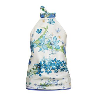 Ferragamo Sleeveless Tops, female, Blue, Size: ONE SIZE Spring Print Foulard Top