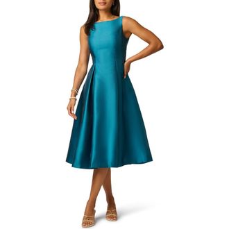 Adrianna Papell Sleeveless Mikado Fit & Flare Midi Dress in Teal at Nordstrom, Size 16