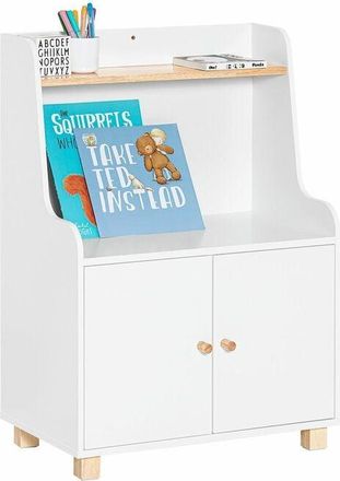 SoBuy Sobuy - Librería Infantil Organizador de Juguetes Multifuncional Armario para Niños con 2 Estantes y 2 Puertas Blanco 60 x 35 x 87 cm KMB84-W es