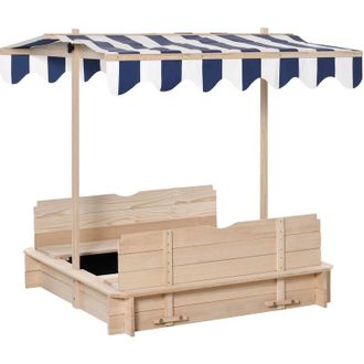 OUTSUNNY Sabbiera per Bambini con Tettuccio Parasole Panca e Coperchio