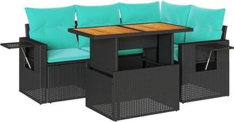 vidaXL Set De Muebles De Jard&iacute;n 5 Pzas Y Cojines Rat&aacute;n Sint&eacute;tico Negro Vidaxl