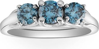 Pompeii3 1 Ct Blue Diamond 3-Stone Engagement Anniversary Ring Lab Grown in White or Gold