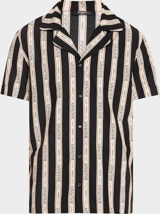 Balmain Mens Ribbon Jacquard Button-Down Shirt