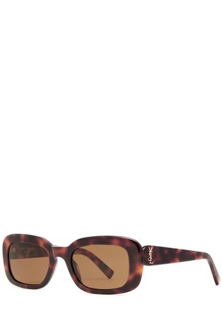 Saint Laurent Rectangle-frame Womens Designer Sunglasses - Brown - Brown Havana - One Size