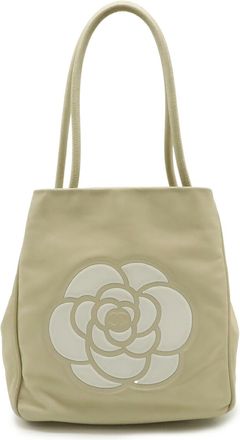Chanel Camellia Beige White Leather Shoulder Bag Tote Bag (Pre-Owned)