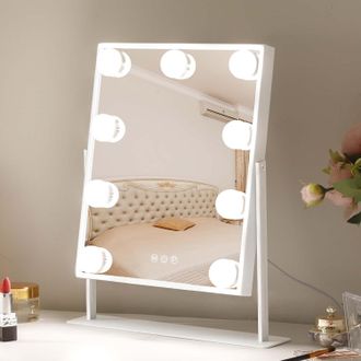 OEM Espejo De Maquillaje Con Luces, Espejo De Mesa De 25x30 Cm, 3 Modos De Iluminaci&oacute;n Ajustables Mediante Sensor T&aacute;ctil, Marco De Metal, Blanco