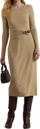Ralph Lauren Buckle-Trim Cotton-Blend Knit Midi Dress In Tan