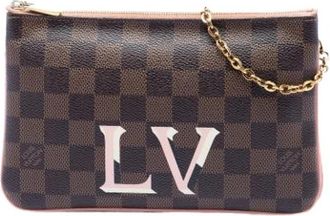 Louis Vuitton Pre-owned Pochette Double Zip - Dames - Vintage Clutch - Bruin - ONE Size - Leer - Vintage