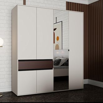 Dmora Guardarropa Grande Pai, Armario Para Dormitorio Con Caj&oacute;n, 5 Estantes, Barra Para Ropa, 183x211h Cm Blanco Crema