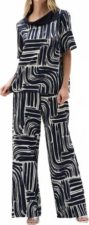 Joseph Ribkoff Abstract Cowl Neck Top In Vanilla/midnight Blue