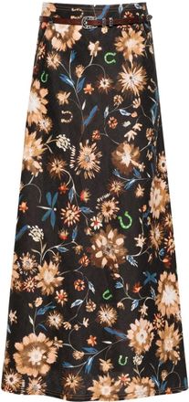 Dorothee Schumacher floral-print linen midi skirt - women - Cotton/Linen/Flax - 1 - Black