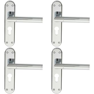 Loops 4x Round Bar Lever on Euro Lock Backplate Door Handle 180 x 40mm Polished Chrome