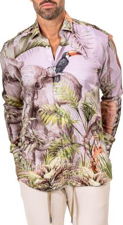 Maceoo Fibonacci Marthyr 0322 Wildlife Print Contemporary Fit Button-Up Shirt in White Multi at Nordstrom, Size 4