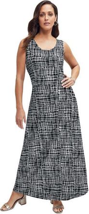 Jessica London Stretch Knit Tank Maxi Dress in Black White Weave at Nordstrom, Size 14