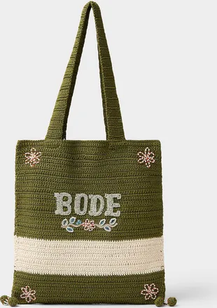Bode Mens Embroidered beads logo crochet Tote Bag