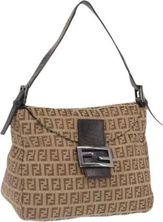 Fendi Pre-owned Shoulder Bags, female, Beige, Size: ONE SIZE Pre-owned Canvas Shoulder Bag