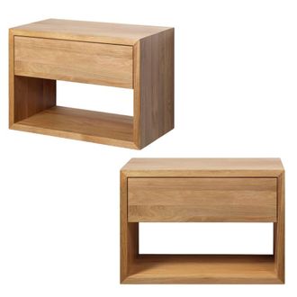 Woodek Set de 2 mesitas de noche con caj&oacute;n, de roble macizo y acabado mate
