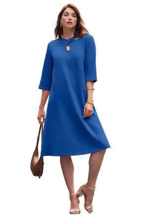 Jessica London Keyhole A Line T Shirt Dress in Dark Sapphire at Nordstrom, Size Medium