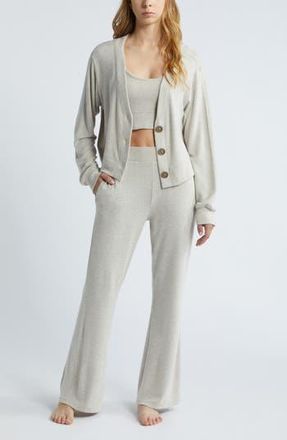 Open Edit Cozy Rib 3-Piece Lounge Set in Grey Chia Marl at Nordstrom Rack, Size Medium