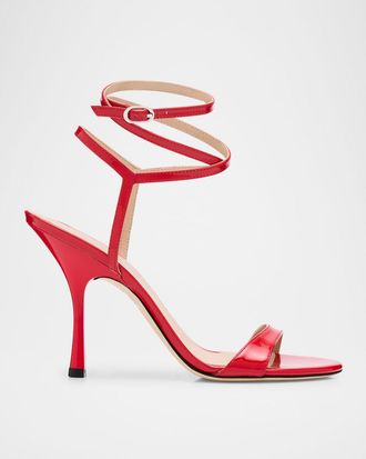 Stuart Weitzman Nudist Patent Ankle-Strap Sandals