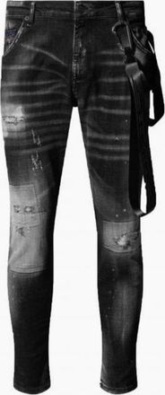 Police Mens Deniro Slim Fit Ripped Paint Splatter Grey Jeans - Blue