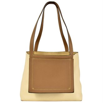 Herm&egrave;s White Taurillon Clemence Leather Tote Bag (Pre-Owned)
