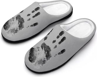 Generic Palm Print Slippers Men Winter Warm Cotton Anti-Slip Indoor Slip-Ons House Shoes