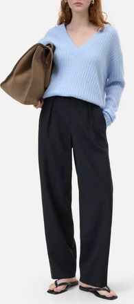 Closed V-Neck Rib Sweater In Powder Blue