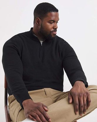 Jacamo Black Cotton 1/4 Zip Funnel Knit Top