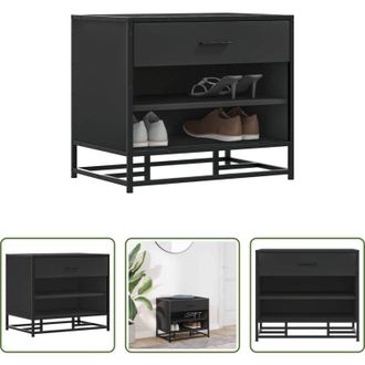 vidaXL Scarpiera - Panca Portaoggetti Nera 60x40x53,5 cm Multistrato e Metallo