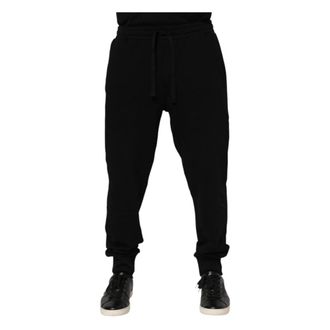 Dolce & Gabbana Broeken, Heren, Zwart, L, Katoen, Zwarte Katoenen Kroon Jogger Trainingsbroeken