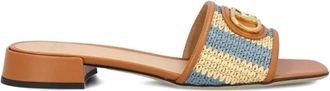 Valentino Schoenen, Dames, Veelkleurig, 37 EU, Leer, VLogo Signature Raffia Slide Sandalen