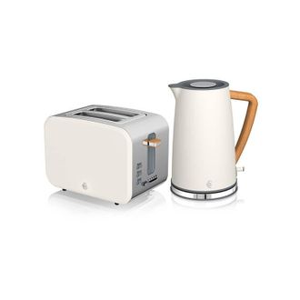 SWAN Nordic Cotton White 1.7 Litre Cordless Kettle and 2 Slice Toaster