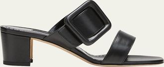 Manolo Blahnik Tituba Leather Buckle Slide Sandals