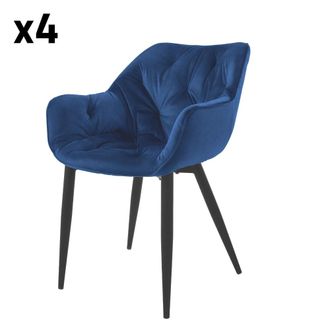 ML Design 4x Sillas de comedor azul oscuro de terciopelo respaldo y apoyabrazos
