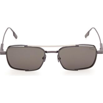Ermenegildo Zegna 54mm Rectangular Sunglasses in Satin Gunmetal/palladium at Nordstrom