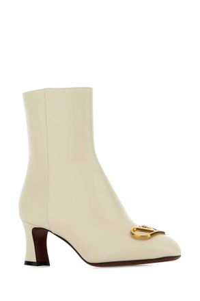 Valentino Garavani Womens Ivory Leather Vlogo Signature Ankle Boots Stivali