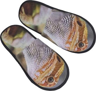 Generic Plush Slippers Dragon Lizard Breathable Fleece Slippers Furry Anti-Slide Slipper For Ladies Spa Indoor L